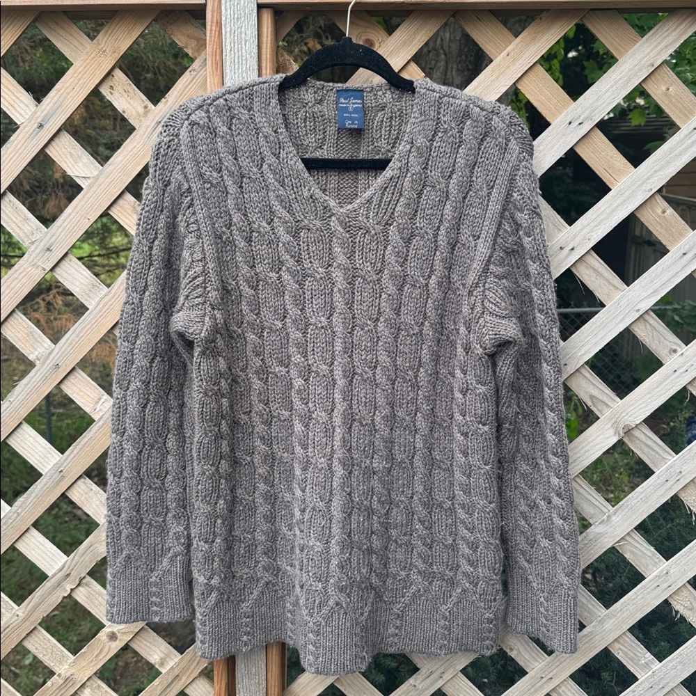 Vintage Paul James Made In England 100% Wool Sweater Taupe Cable Knit Sweater